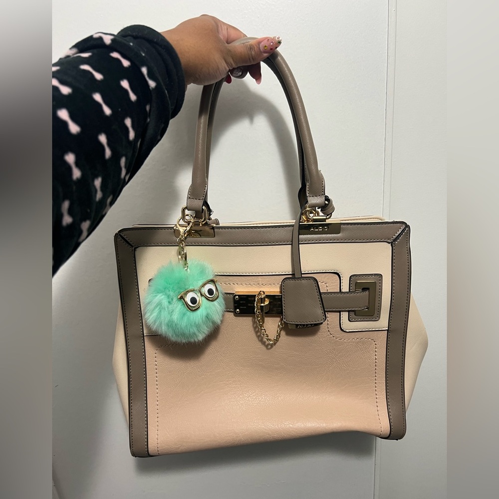 Aldo Cream and Brown Satchel with Charm